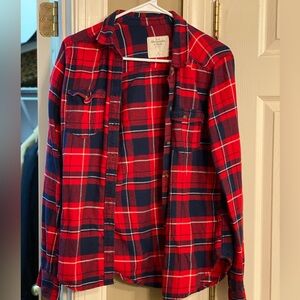 Abercrombie & Fitch M Flannel Red & Navy plaid